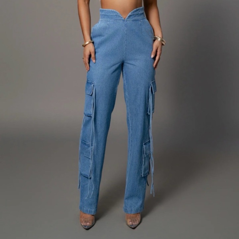 JLUXLABEL High Rise Cargo Blue Jeans